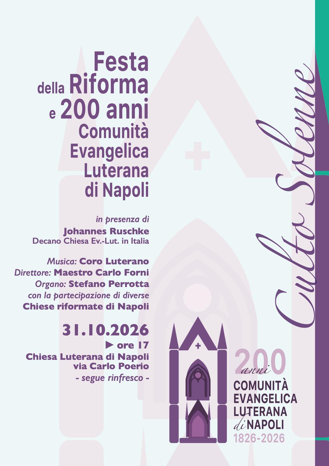 NAPOLI - Culto Solenne - Festa della Riforma e 200 anni di CELNA